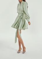 Lissa Polka Dot Tie Wrap Dress | Matcha/Black