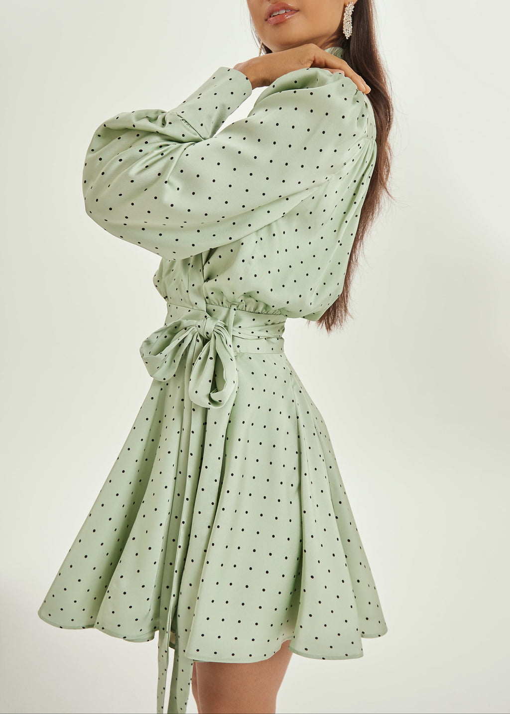 Lissa Polka Dot Tie Wrap Dress | Matcha/Black