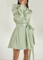 Lissa Polka Dot Tie Wrap Dress | Matcha/Black