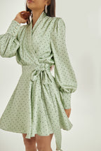 Lissa Polka Dot Tie Wrap Dress | Matcha/Black