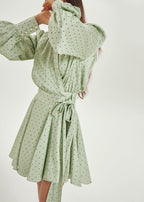 Lissa Polka Dot Tie Wrap Dress | Matcha/Black
