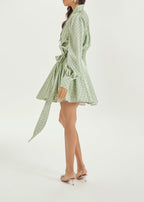 Lissa Polka Dot Tie Wrap Dress | Matcha/Black