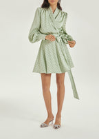 Lissa Polka Dot Tie Wrap Dress | Matcha/Black