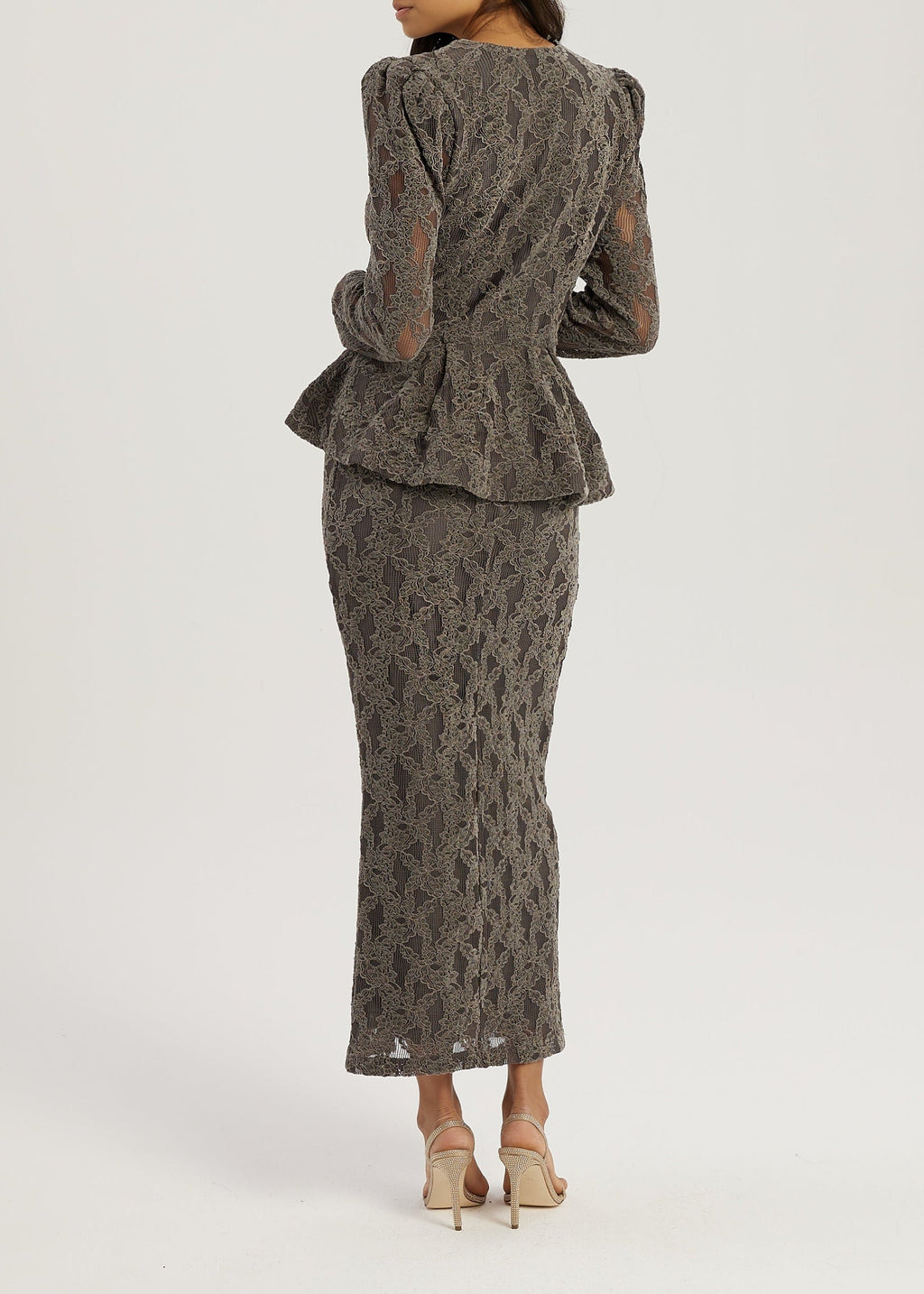 Lorella Velvet & Lace Peplum Blouson | Grey