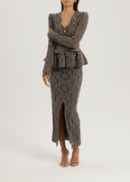 Lorella Velvet & Lace Pencil Skirt | Grey