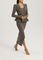 Lorella Velvet & Lace Peplum Blouson | Grey