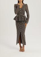 Lorella Velvet & Lace Peplum Blouson | Grey