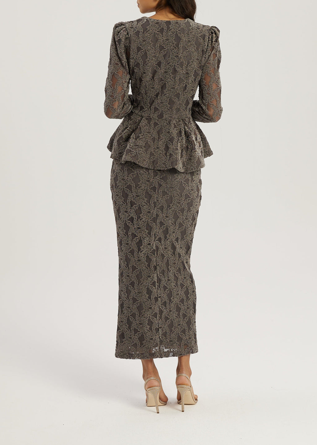 Lorella Velvet & Lace Pencil Skirt | Grey
