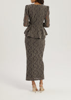 Lorella Velvet & Lace Pencil Skirt | Grey