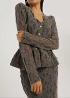 Lorella Velvet & Lace Peplum Blouson | Grey