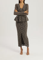 Lorella Velvet & Lace Peplum Blouson | Grey