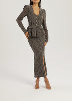 Lorella Velvet & Lace Peplum Blouson | Grey