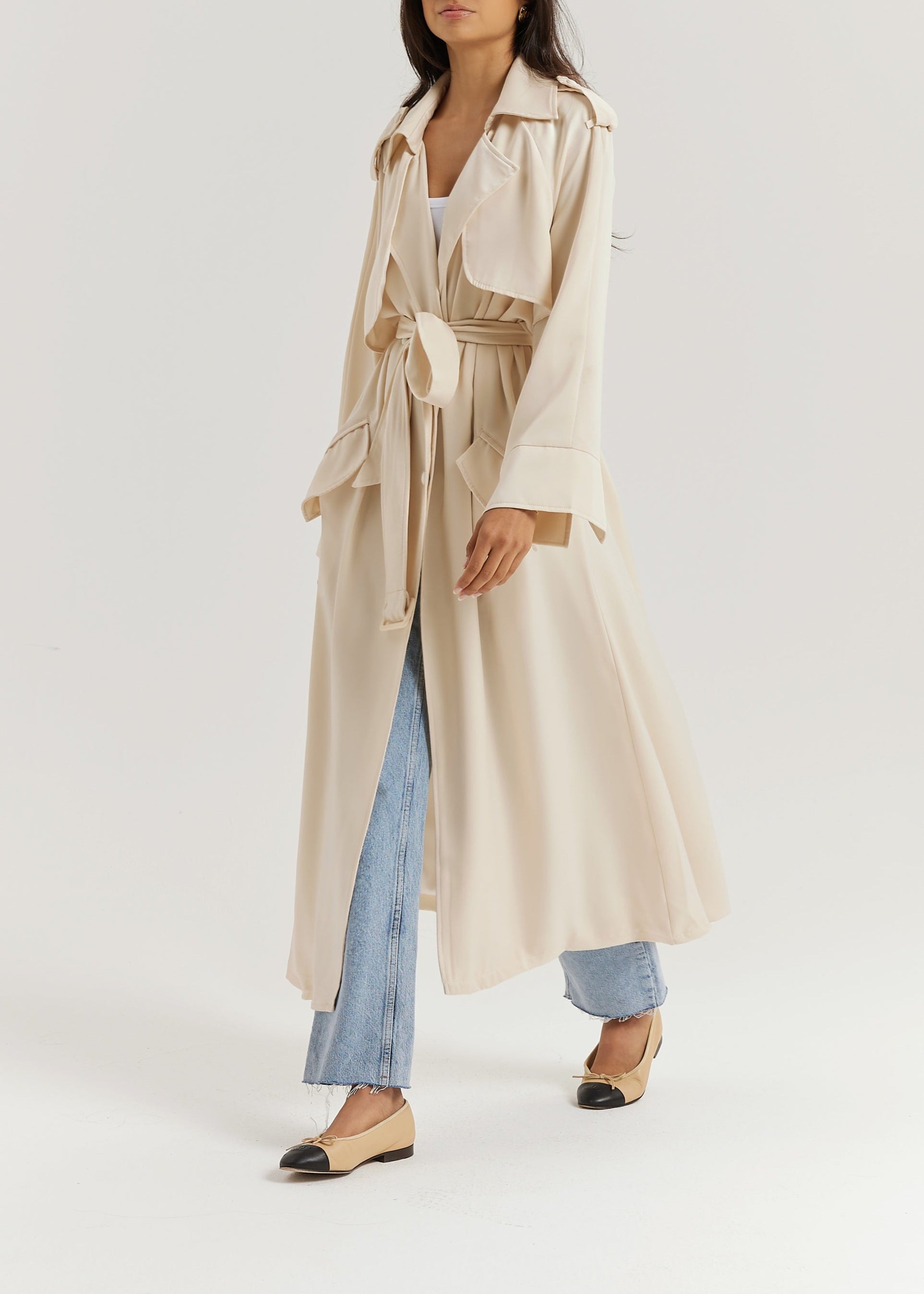 Louisa Elevated Trench Dress Coat | Cream