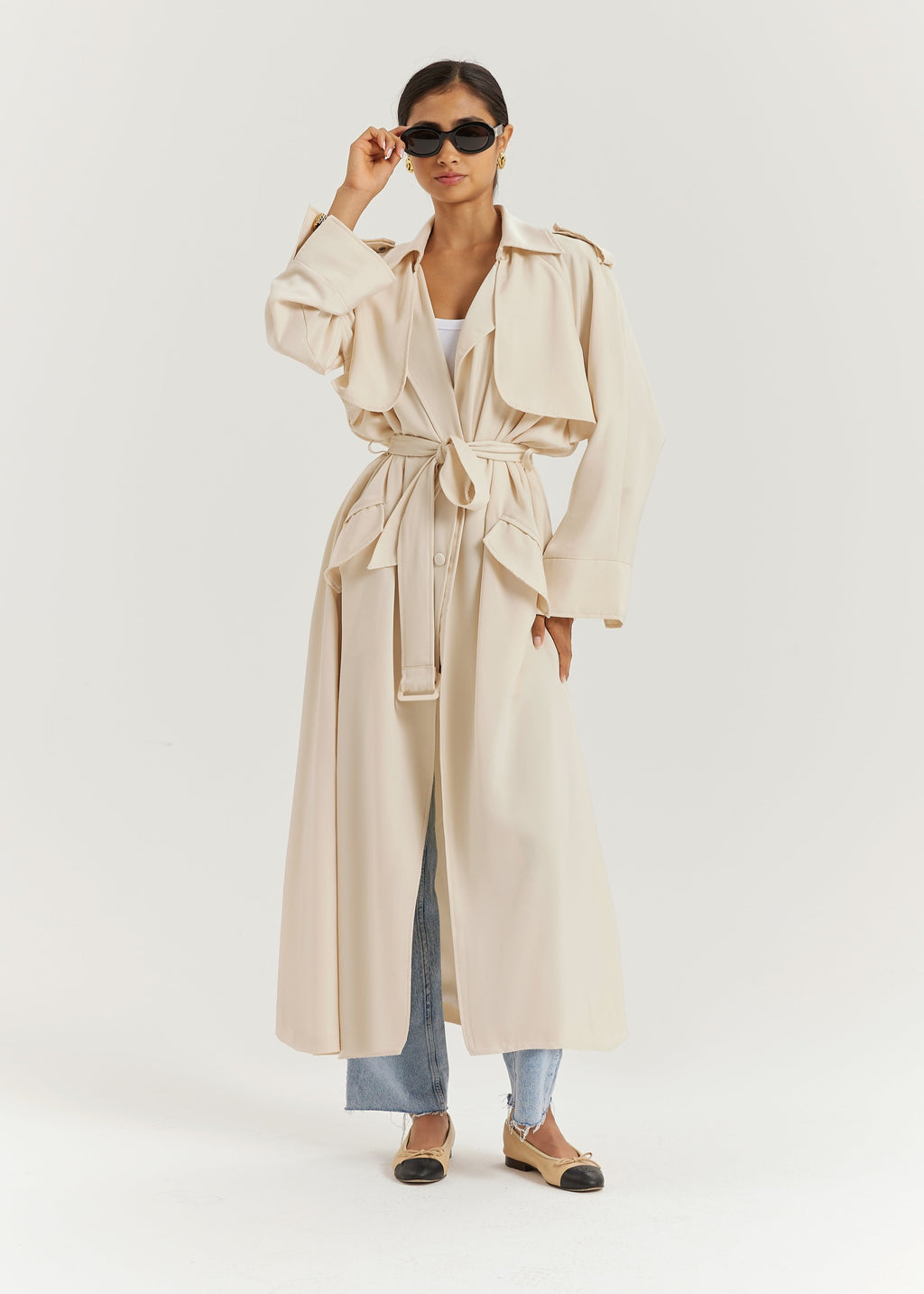 Louisa Elevated Trench Dress Coat | Cream