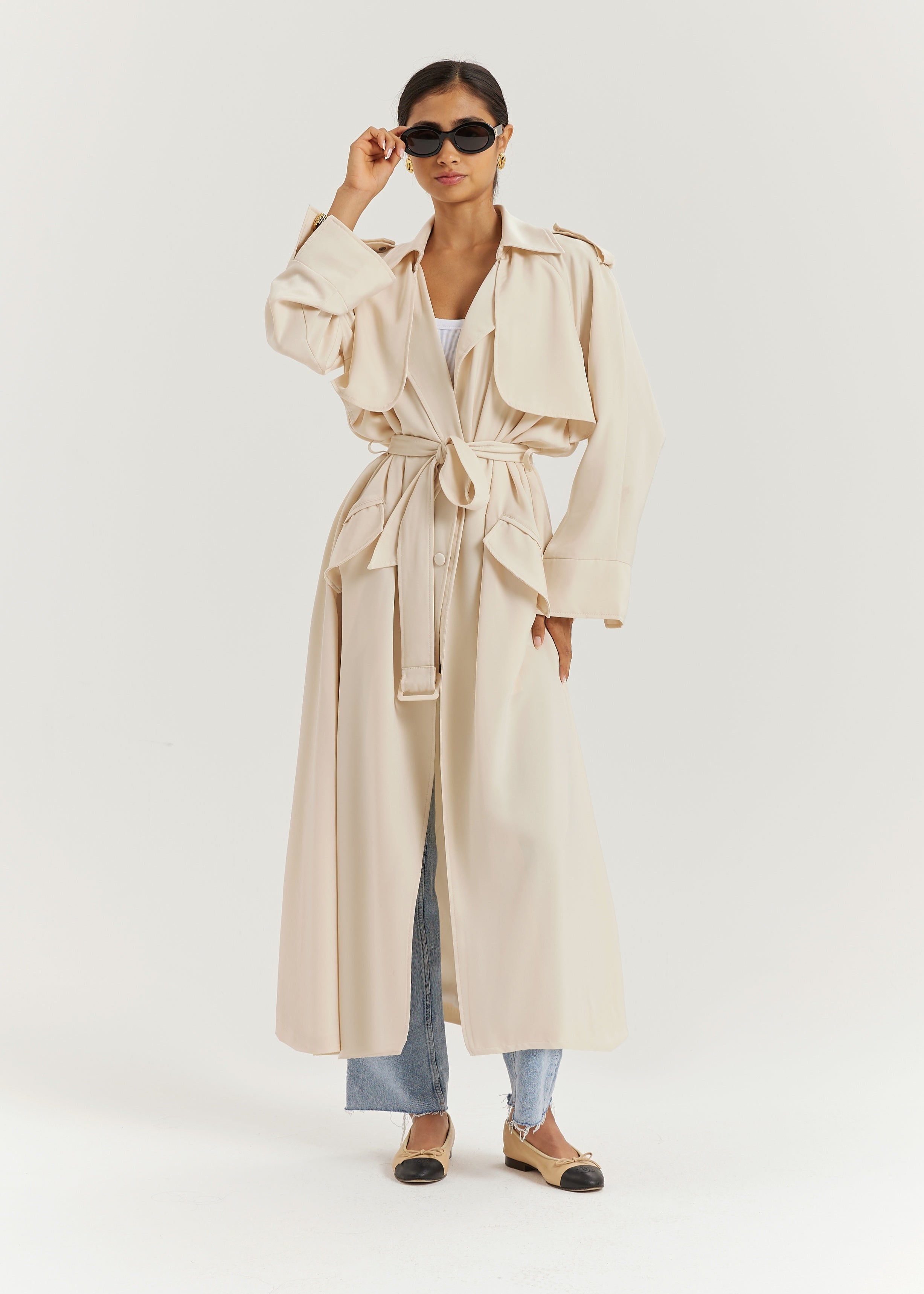 Louisa Elevated Trench Dress Coat | Cream