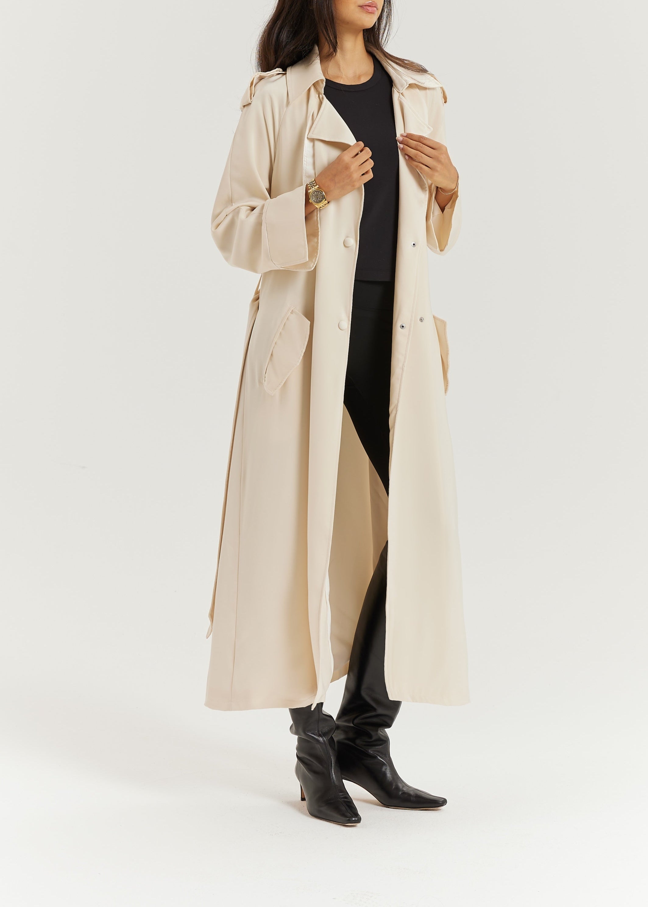 Louisa Elevated Trench Dress Coat | Cream