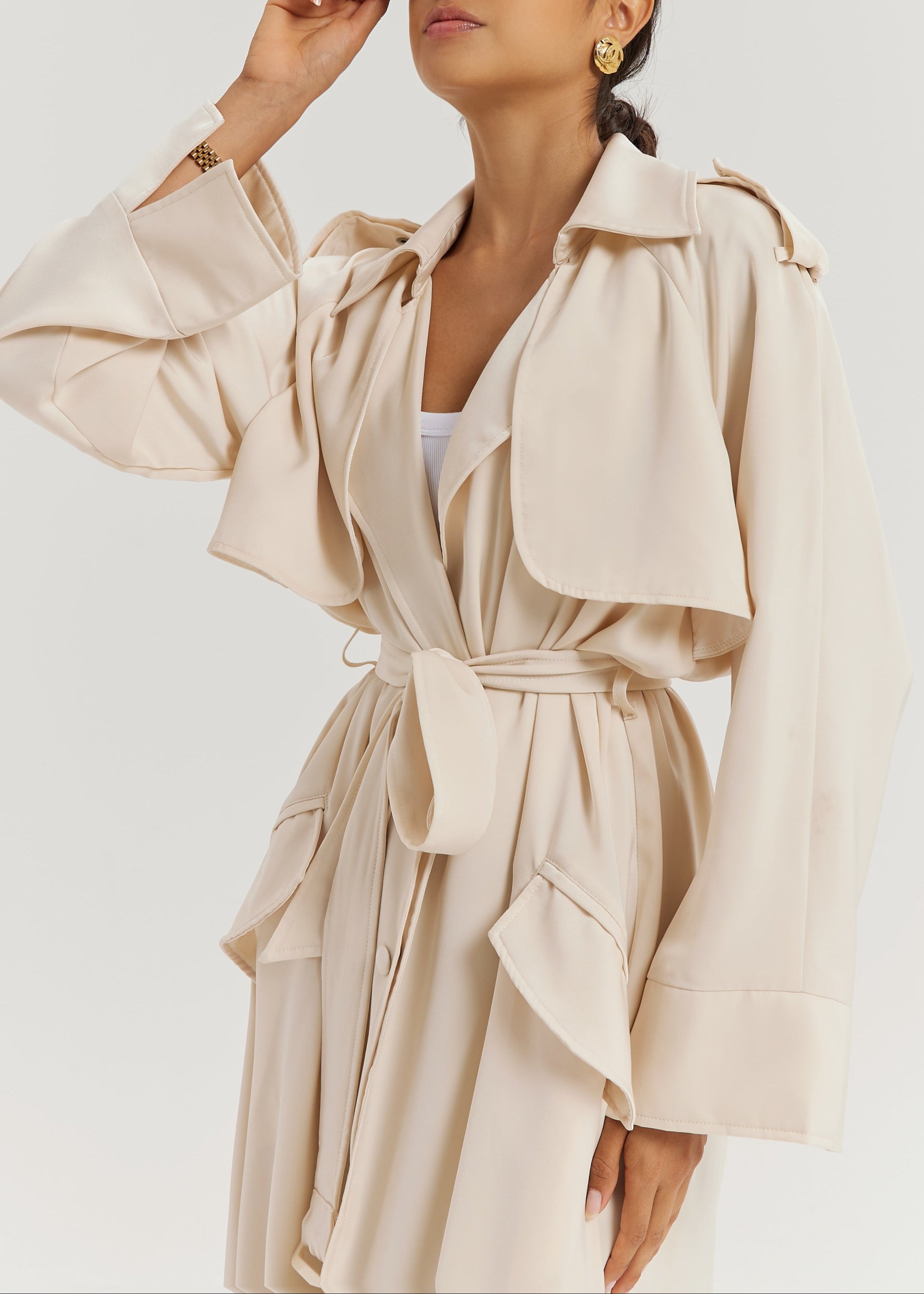 Louisa Elevated Trench Dress Coat | Cream