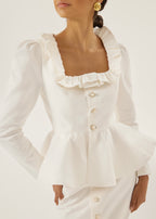 Lucia Frill Neck Denim Top | White