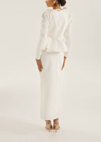 Lucia Pearl Button Denim Skirt | White