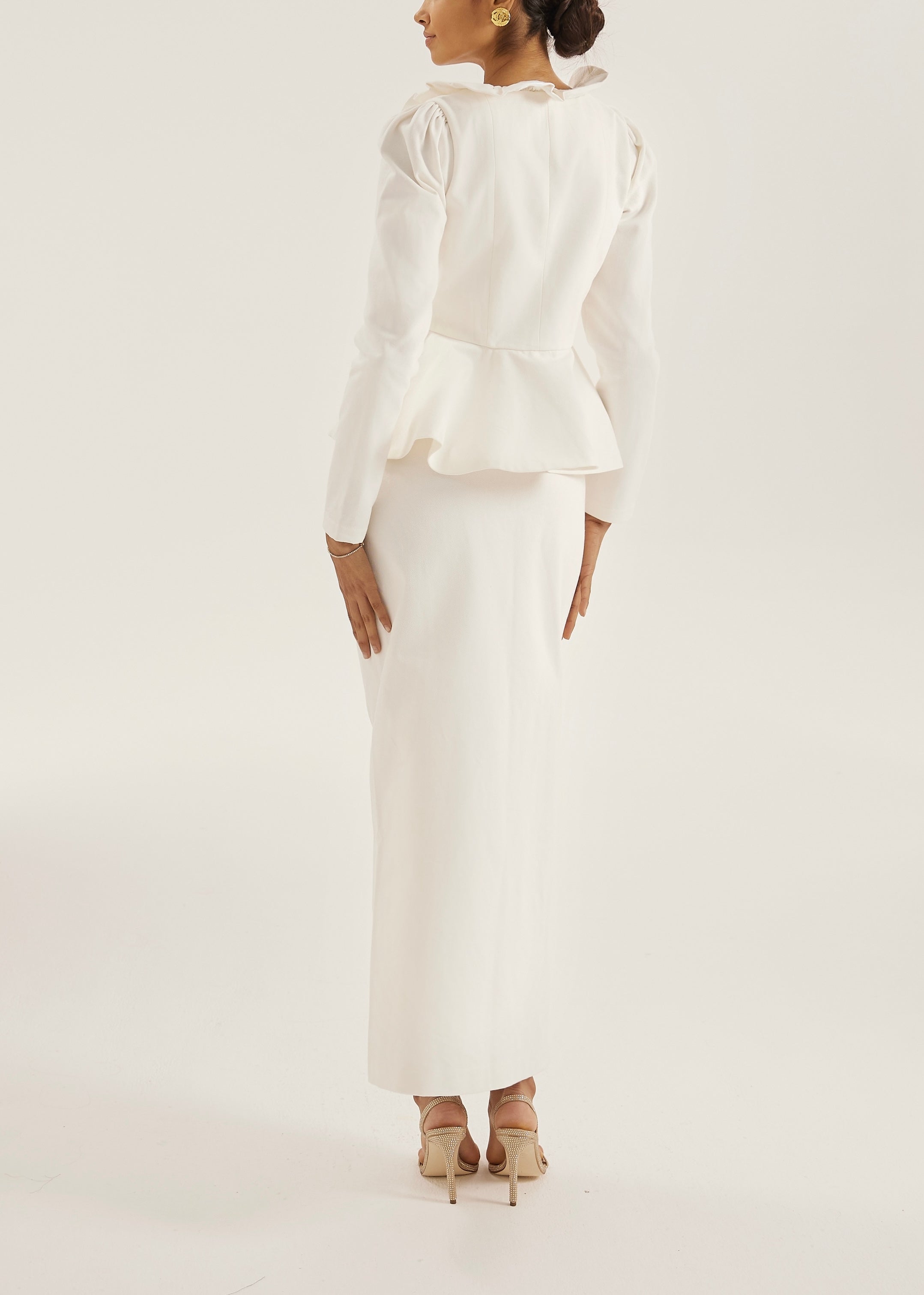 Lucia Pearl Button Denim Skirt | White