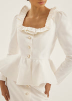Lucia Frill Neck Denim Top | White