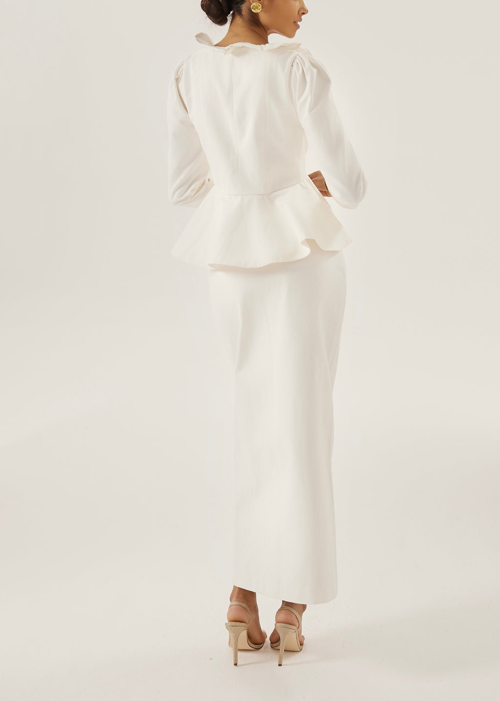 Lucia Pearl Button Denim Skirt | White