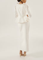 Lucia Pearl Button Denim Skirt | White