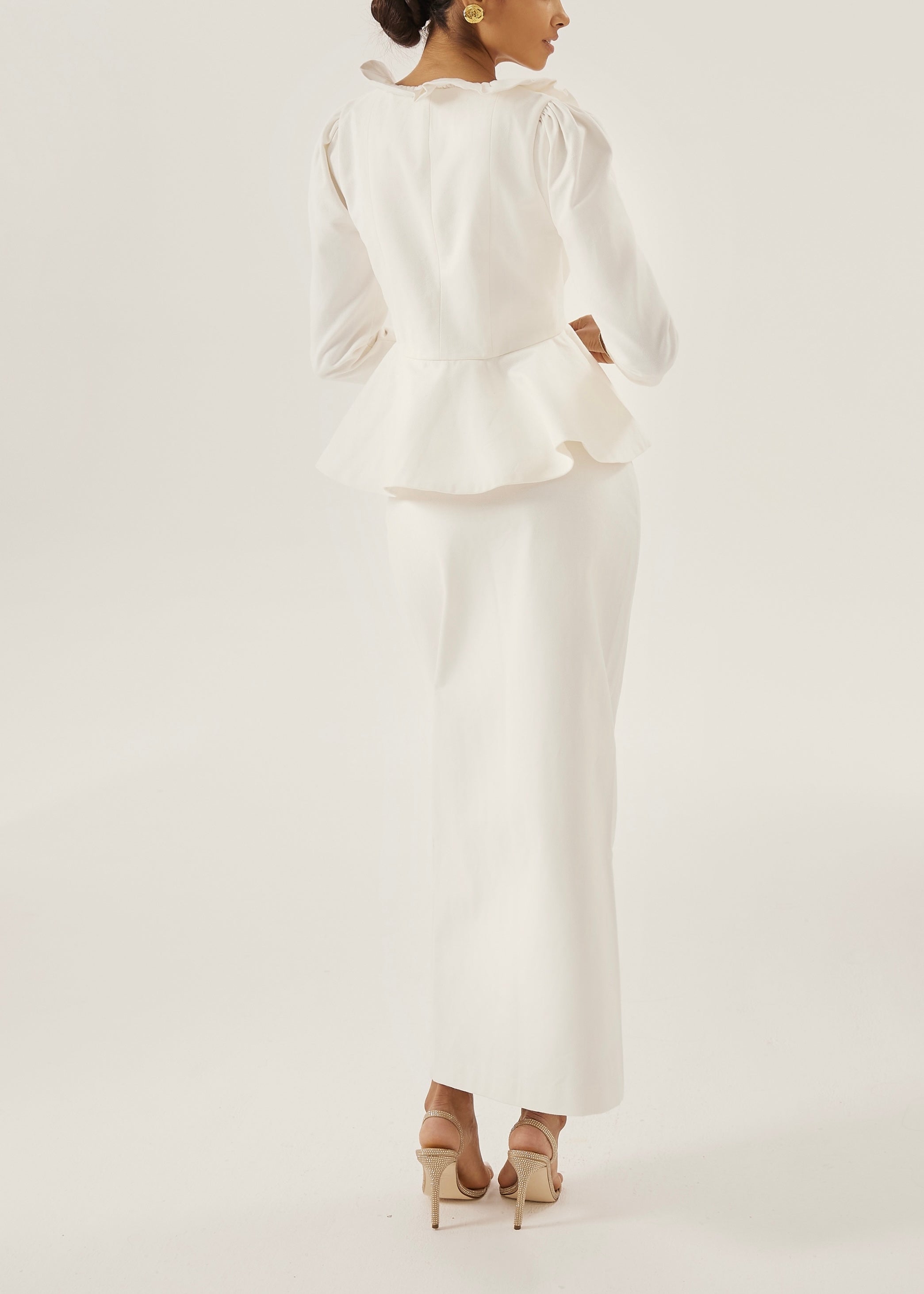 Lucia Pearl Button Denim Skirt | White