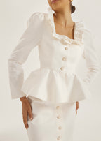 Lucia Frill Neck Denim Top | White