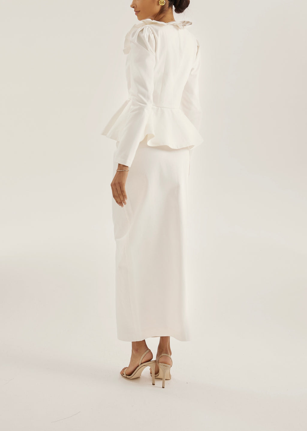 Lucia Pearl Button Denim Skirt | White