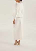 Lucia Pearl Button Denim Skirt | White