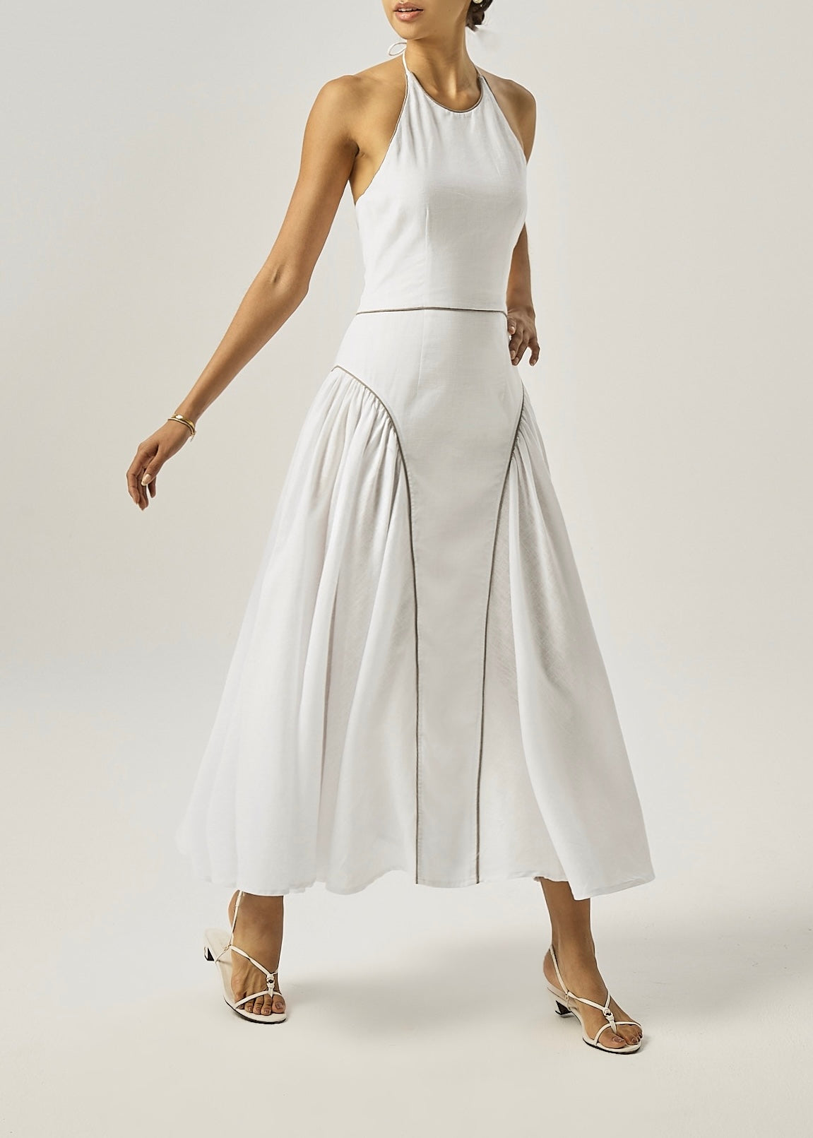 Maddie Iconic Halter Maxi Dress | White/Taupe