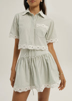 Marie Lace Trim Stripe Shirt | Matcha/White