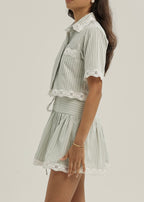 Marie Lace Trim Stripe Shirt | Matcha/White