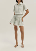 Marie Lace Trim Stripe Shirt | Matcha/White