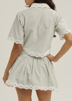 Marie Lace Trim Stripe Shirt | Matcha/White