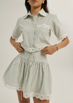 Marie Lace Trim Stripe Shirt | Matcha/White