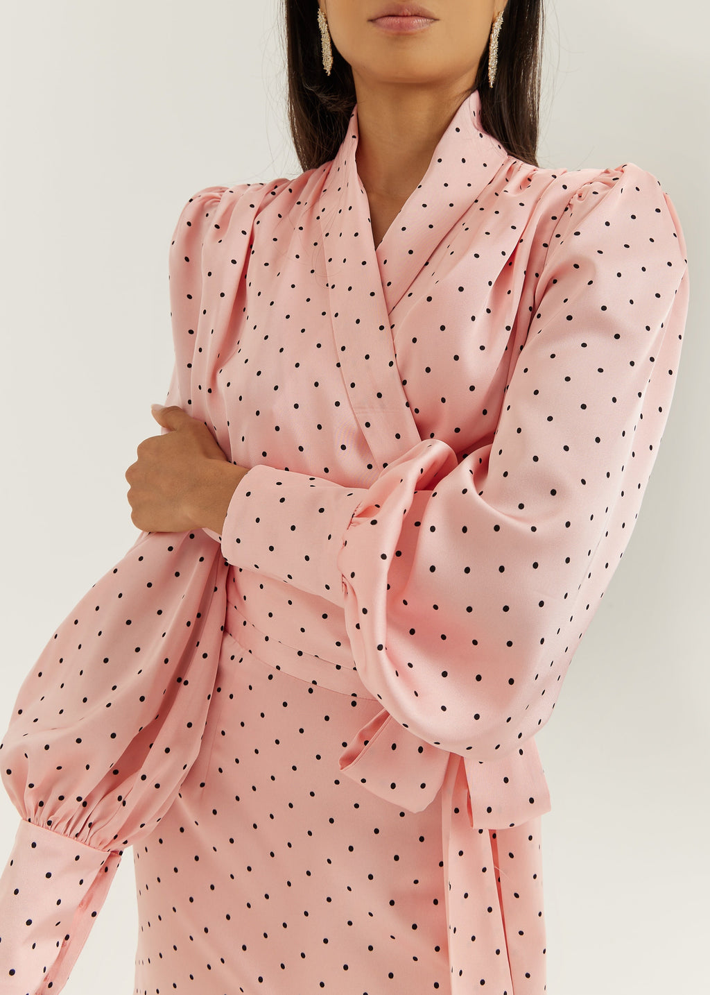 Martina Polka Dot Tie Wrap Blouse | Pink/Black