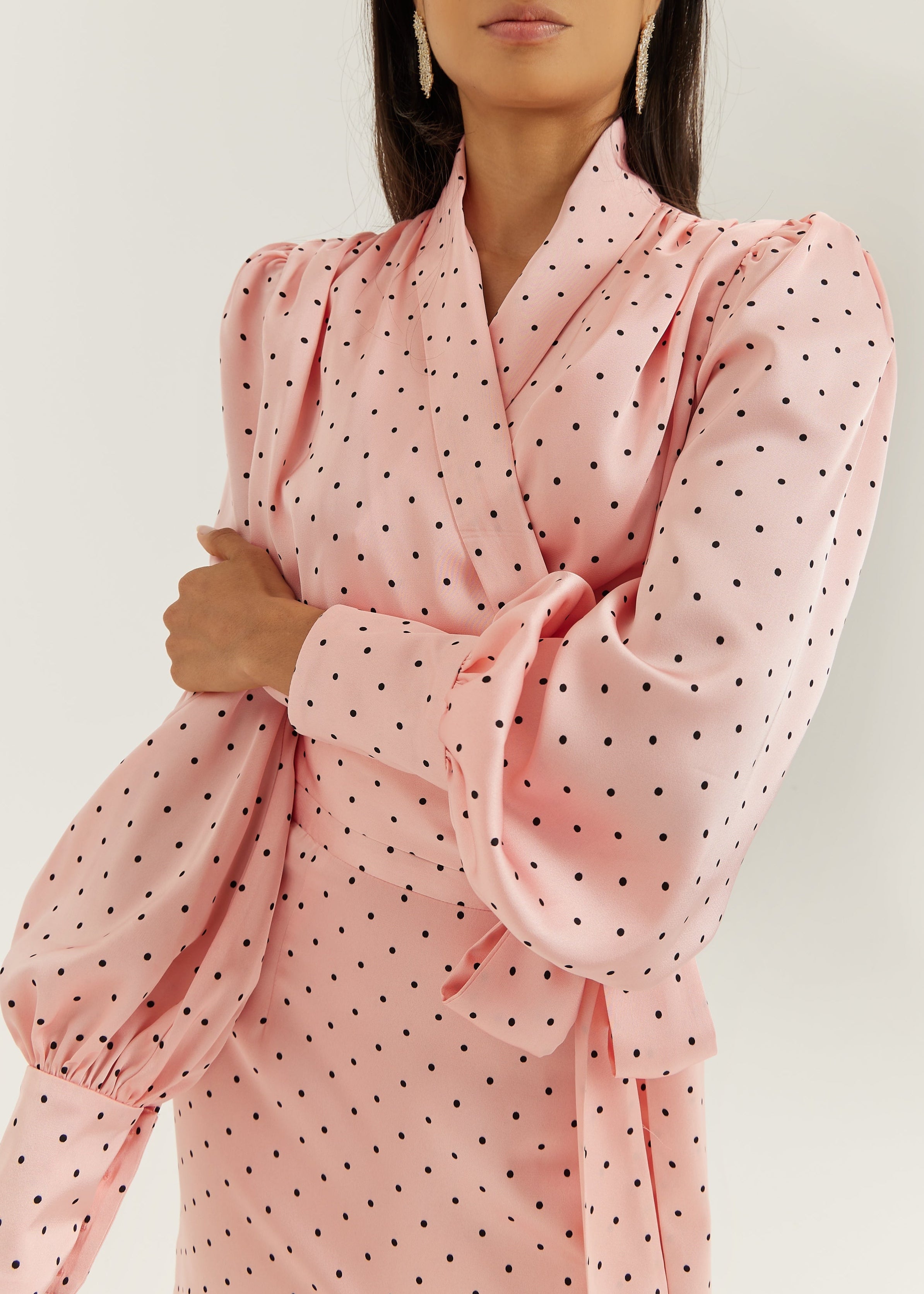 Martina Polka Dot Tie Wrap Blouse | Pink/Black