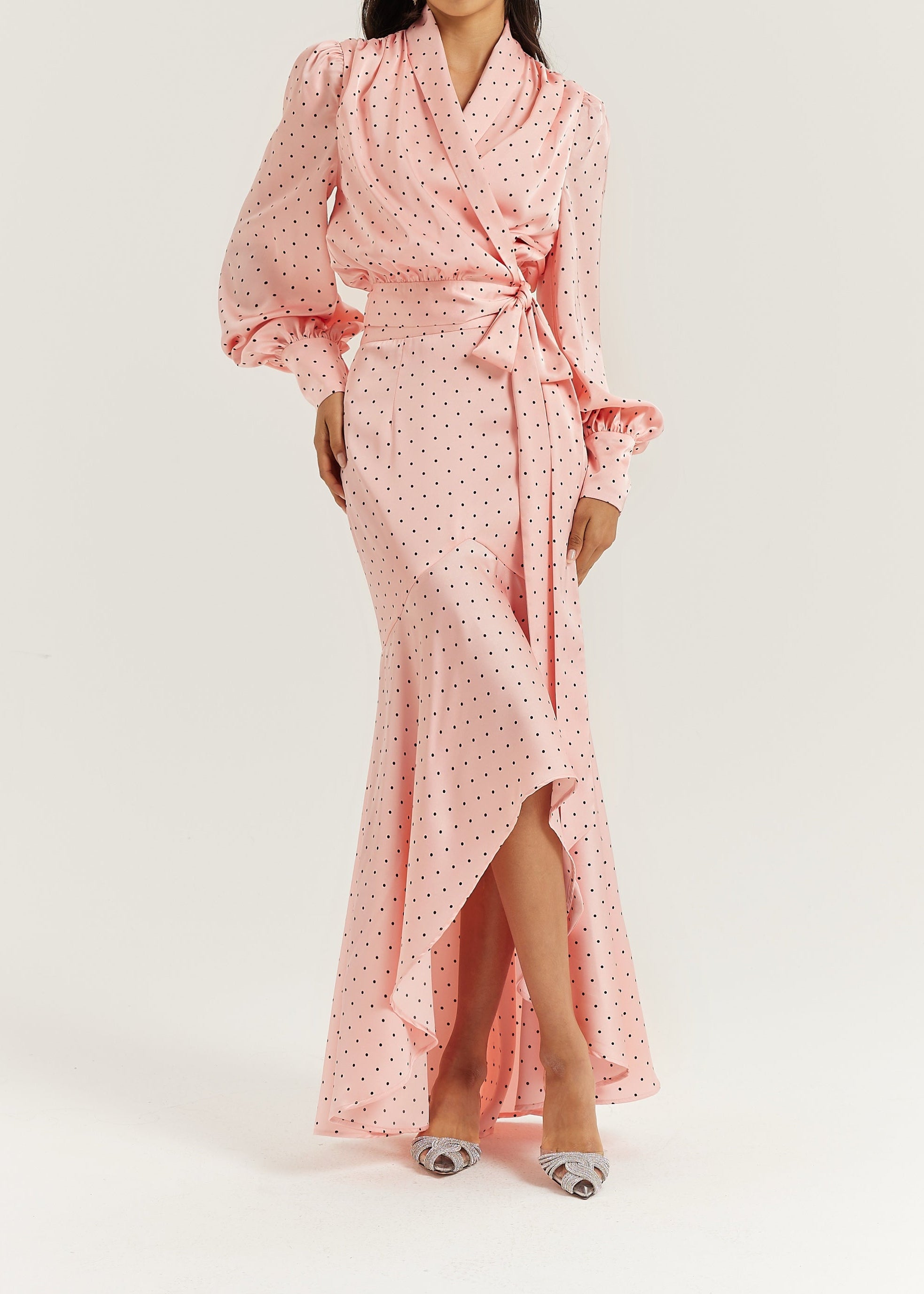 Martina Polka Dot Tie Wrap Blouse | Pink/Black
