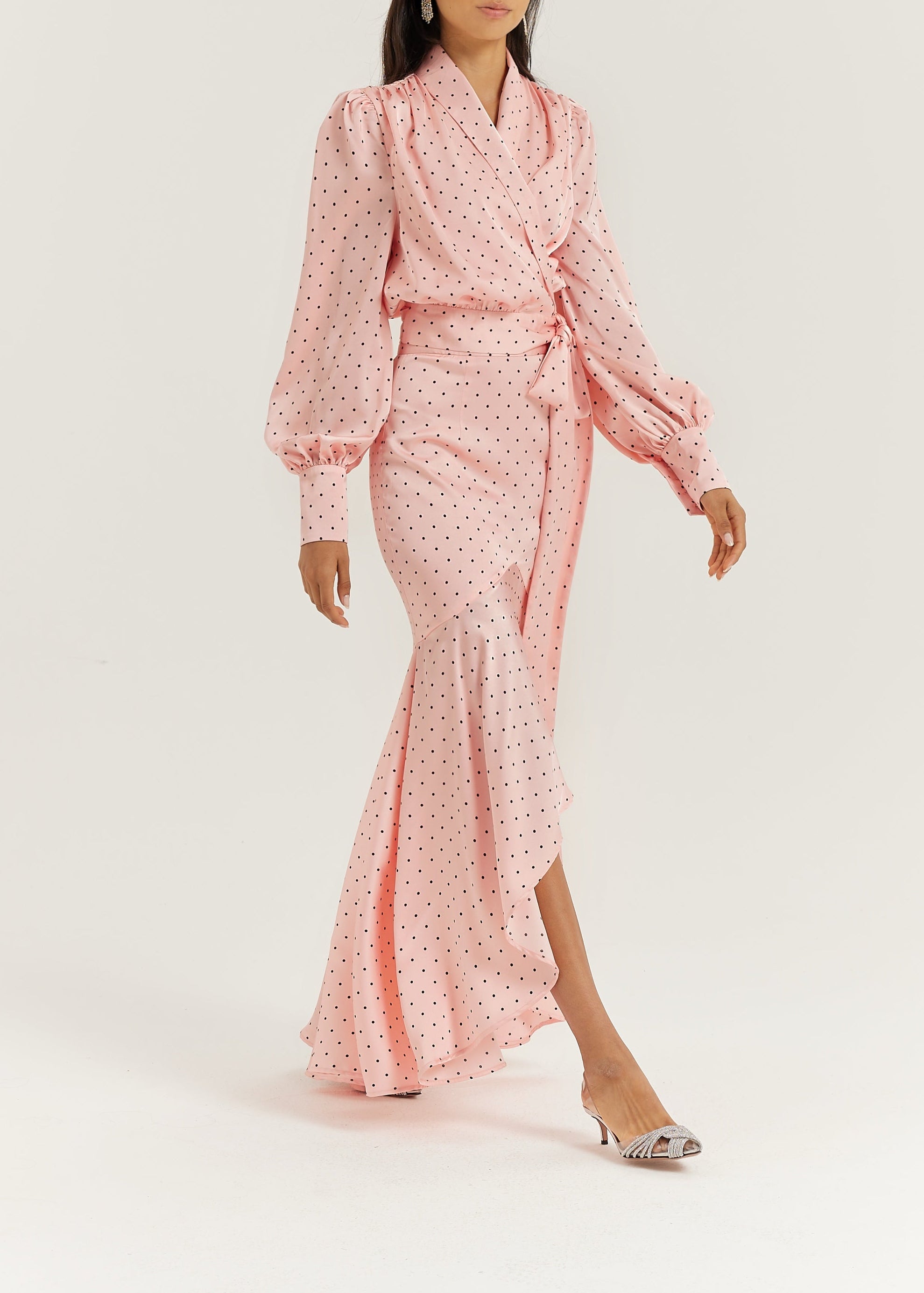 Martina Polka Dot Tie Wrap Blouse | Pink/Black