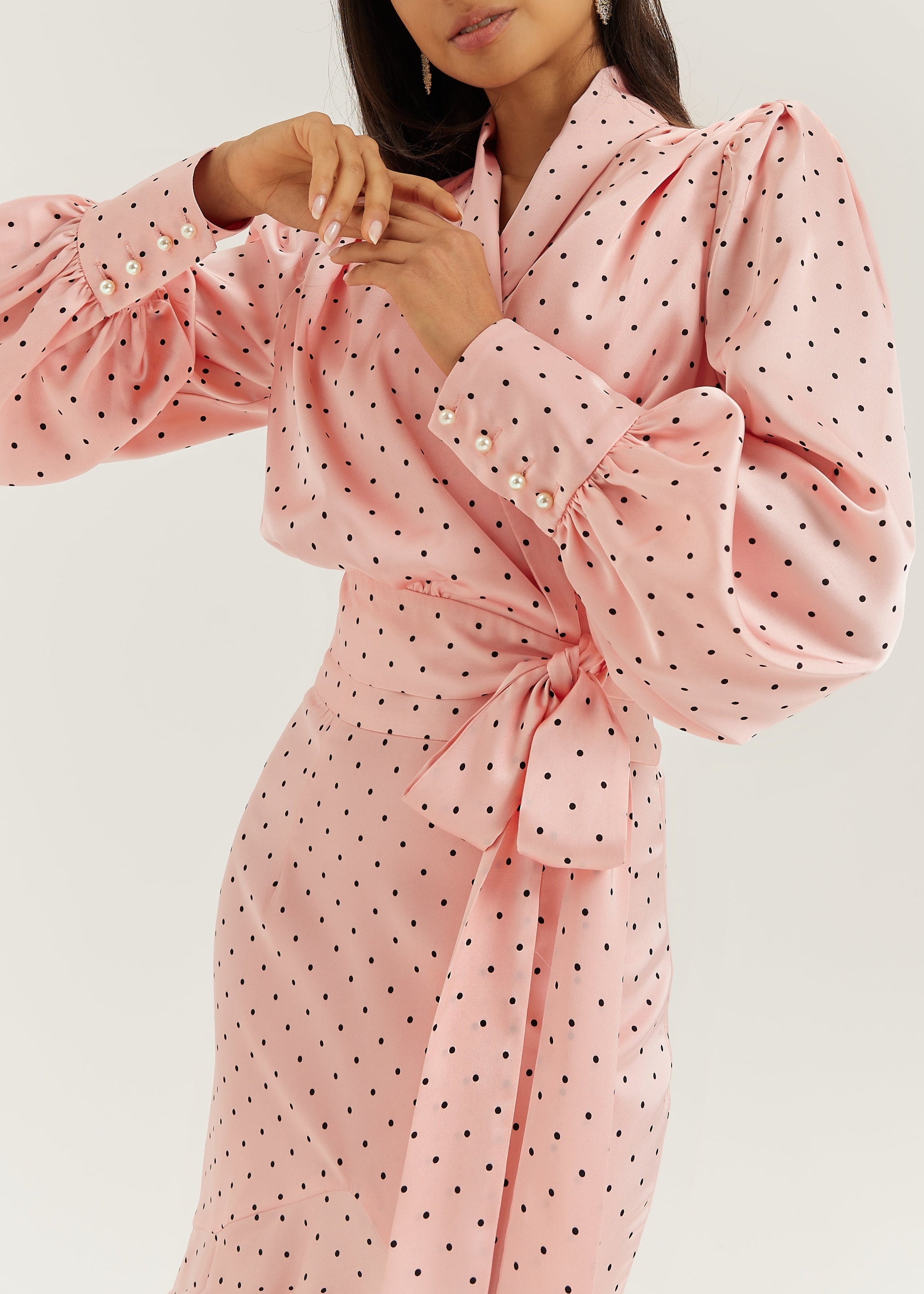 Martina Polka Dot Tie Wrap Blouse | Pink/Black