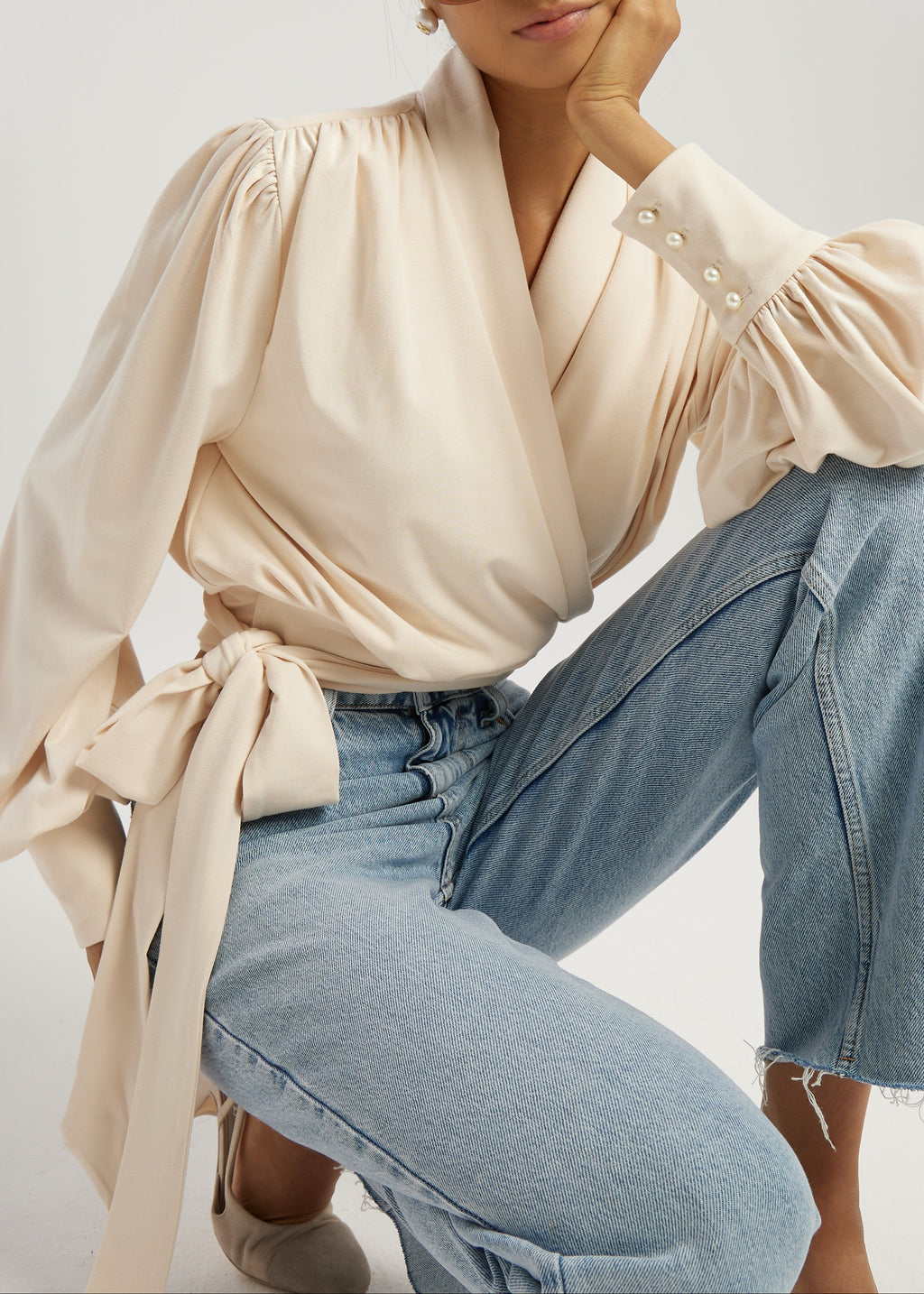 Martina Premium Jersey Tie Blouse | Ivory