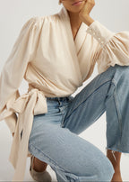 Martina Premium Jersey Tie Blouse | Ivory