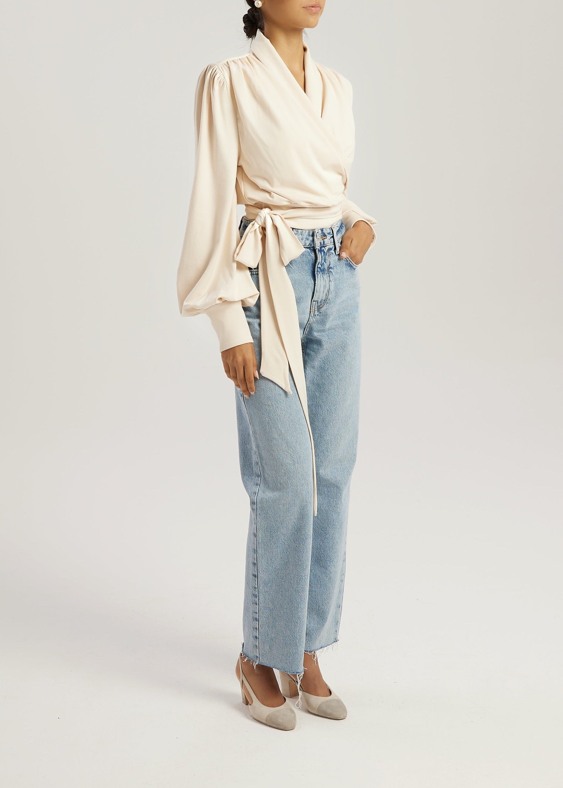 Martina Premium Jersey Tie Blouse | Ivory