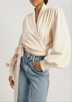 Martina Premium Jersey Tie Blouse | Ivory