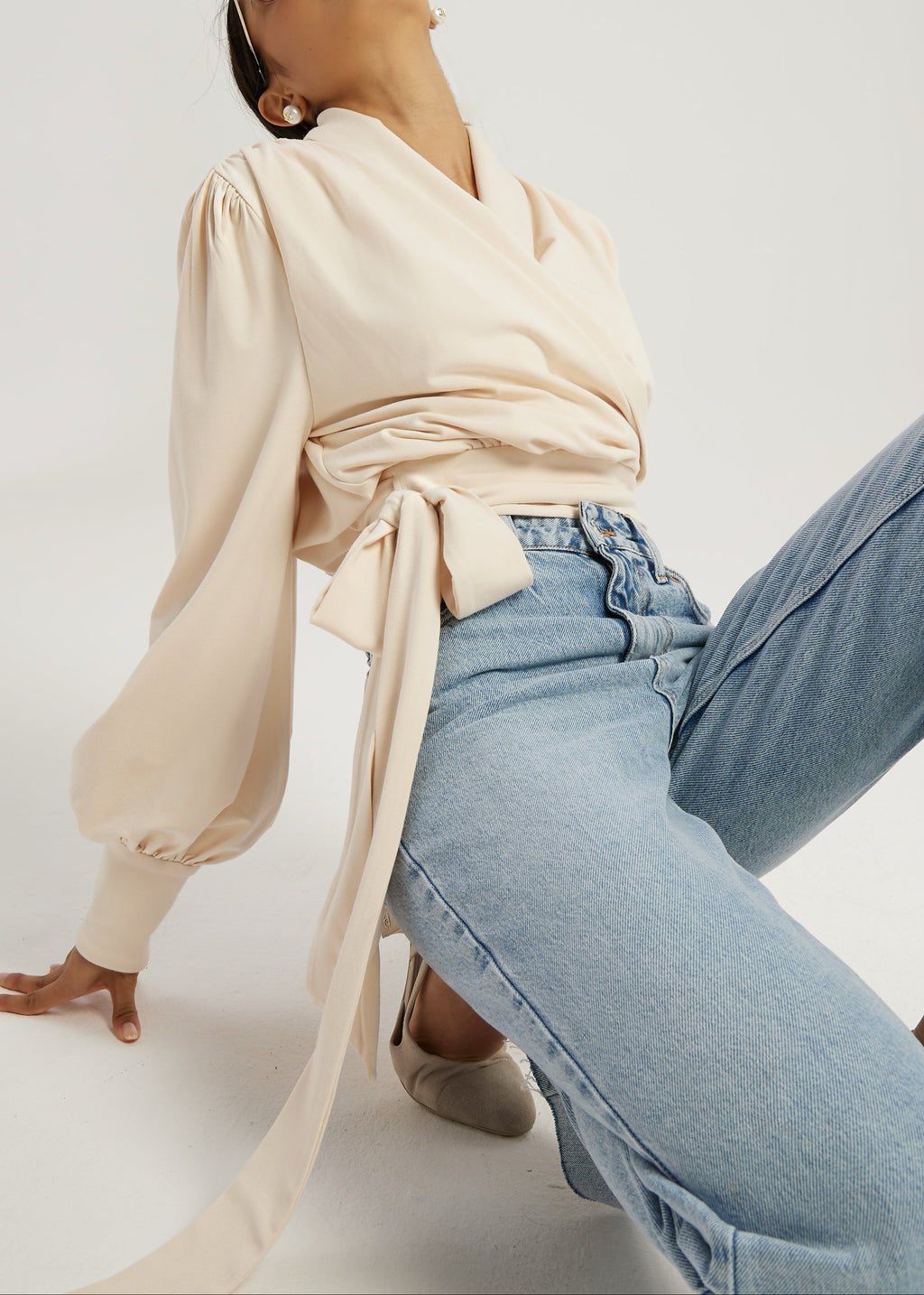 Martina Premium Jersey Tie Blouse | Ivory