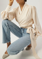 Martina Premium Jersey Tie Blouse | Ivory