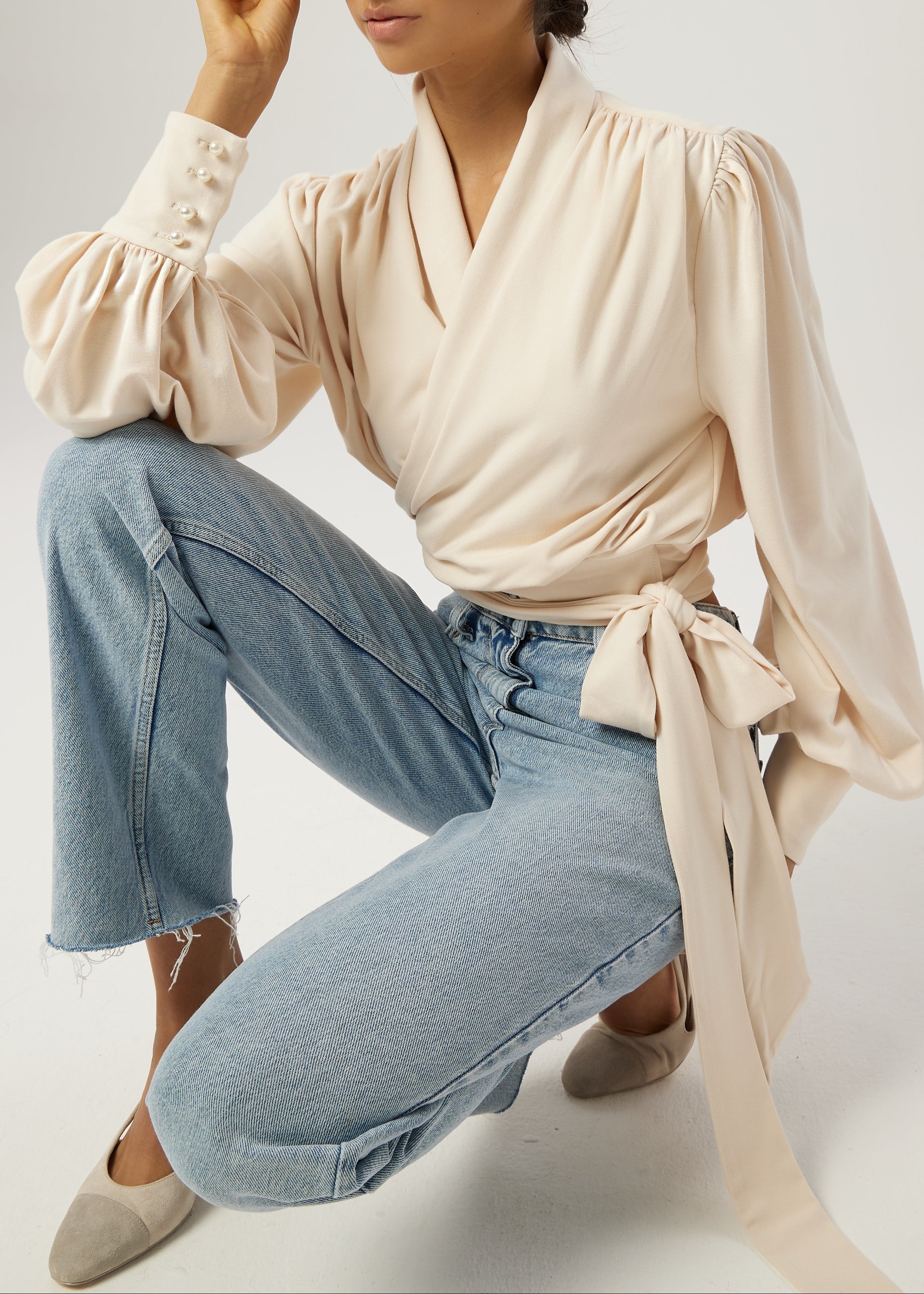 Martina Premium Jersey Tie Blouse | Ivory