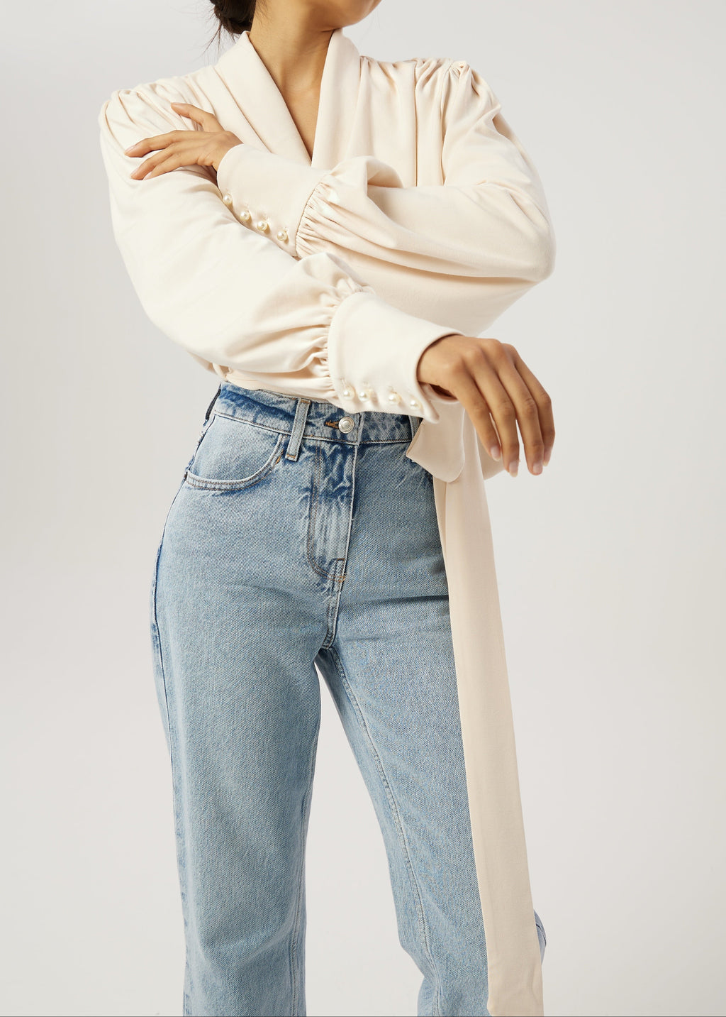 Martina Premium Jersey Tie Blouse | Ivory